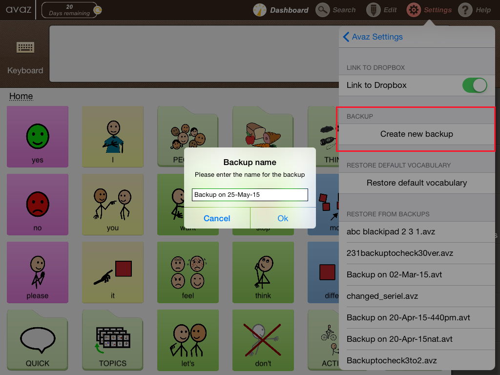 Avaz AAC backup